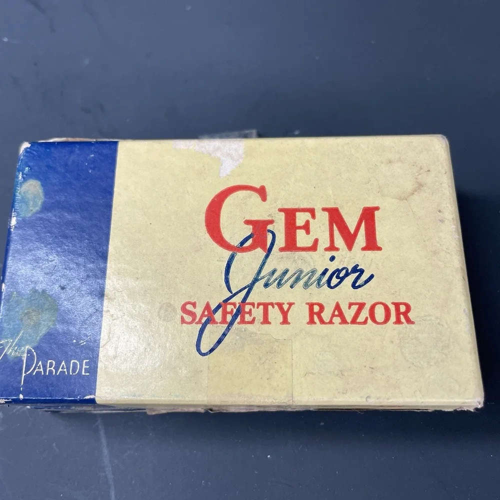 VINTAGE GEM JUNIOR SAFETY RAZOR IN ORIGINAL BOX The Parade Black Gold Tone‎